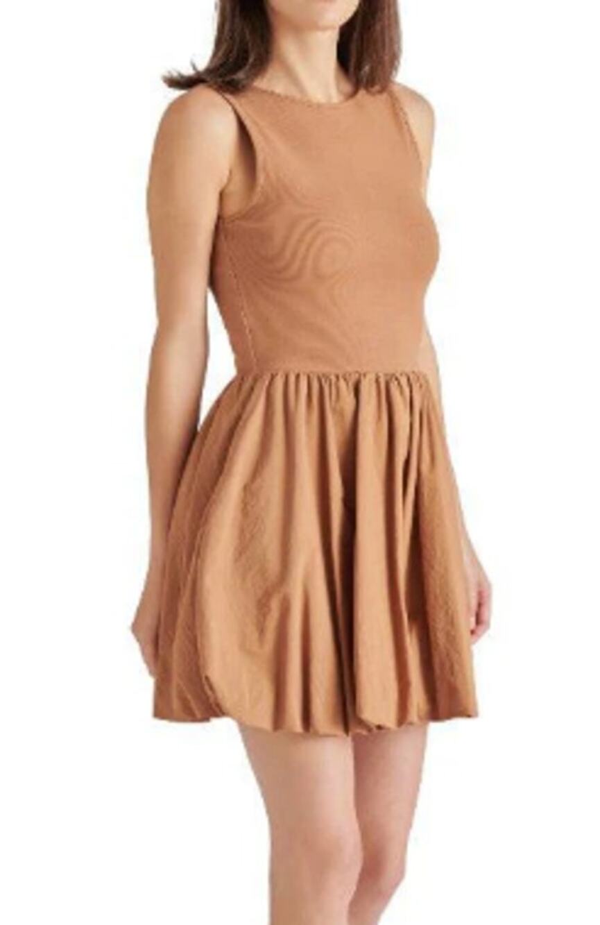 STEVE MADDEN Palermo Bubble Hem Mini Dress Caramel Cafe XS